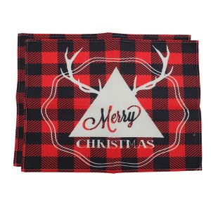 Unique Bargains Christmas Place Mats Linen Red Black White 13"x17.7" 2 Pcs - 1 of 4