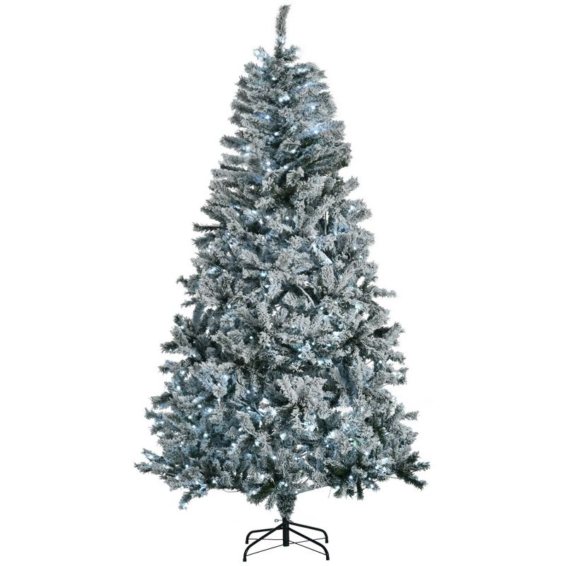 HOMCOM 7.5 FT Prelit Artificial Christmas Tree Holiday Decoration with Snow Flocked Branches, Cold White LED Lights, Auto Open, Green, 4 of 7