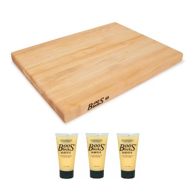 John Boos Maple Wood Edge Grain Cutting Board, and Block Wooden Butcher Board Natural Moisture Cream, 5 Oz (3 Pack)