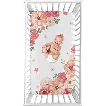 Sweet Jojo Designs Girl Photo Op Fitted Crib Sheet Watercolor Floral  Peach and Green