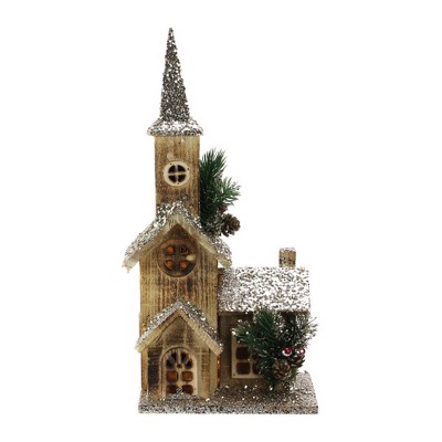 Northlight 16.75" LED Lighted Country Rustic Brown Wooden Church Table Top Christmas Decoration - Pre-Lit