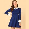 Allegra K Women's Peter Pan Collar Contrast Button Decor Long Sleeve Flare Dress - 3 of 4