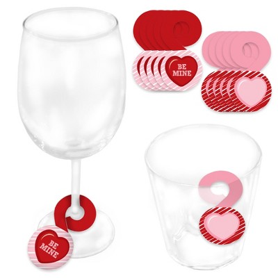 Big Dot of Happiness Conversation Hearts - Valentine’s Day Party Paper Beverage Markers for Glasses - Drink Tags - Set of 24