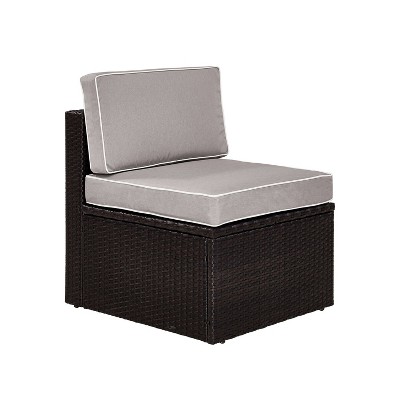 Palm Harbor Outdoor Wicker Center Chair: Gray, Crosley - Steel Frame, UV-Resistant, Removable Cushions