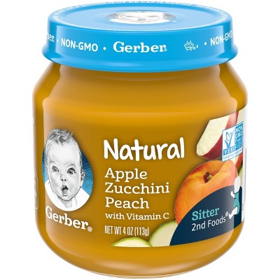 Gerber 2nd Food Natural Glass Apple Zucchini Peach Baby Meals - 4oz