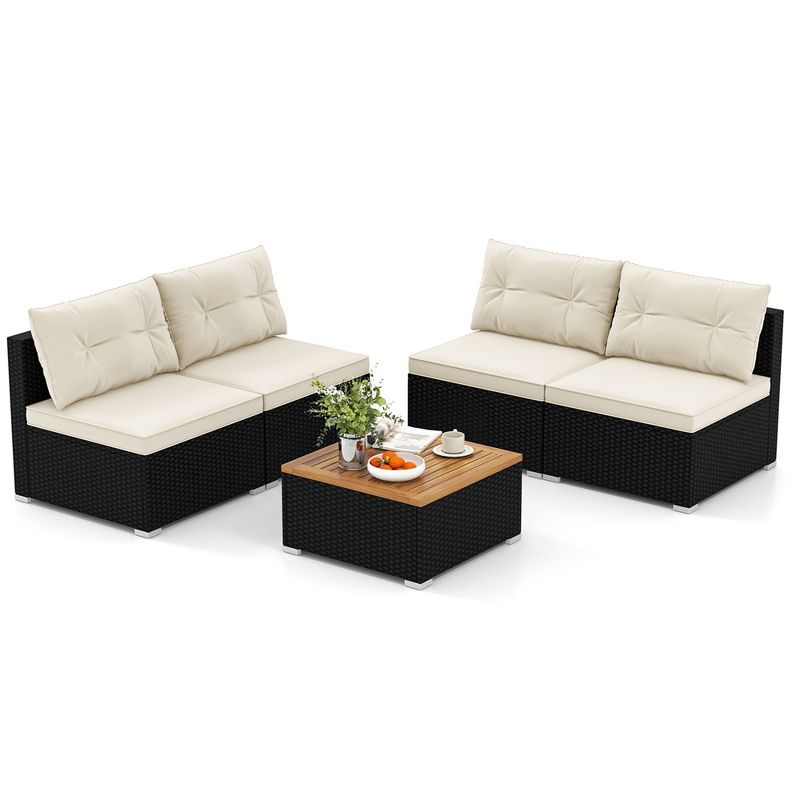 Costway 5 Piece Outdoor Furniture Set with Seat & Back Cushions Acacia Wood Tabletop, 2 of 11