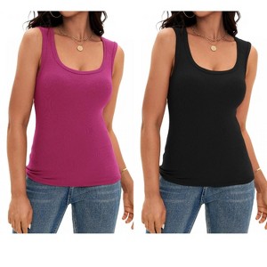 ATHLECHIC Women's Scoop Neck Ribbed Wide Strap Sleeveless Workout Basic Sport Tank Tops 2 Packs - 1 of 4