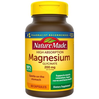 Nature Made High Absorption Magnesium Glycinate 200mg Supplement Capsules - 60ct