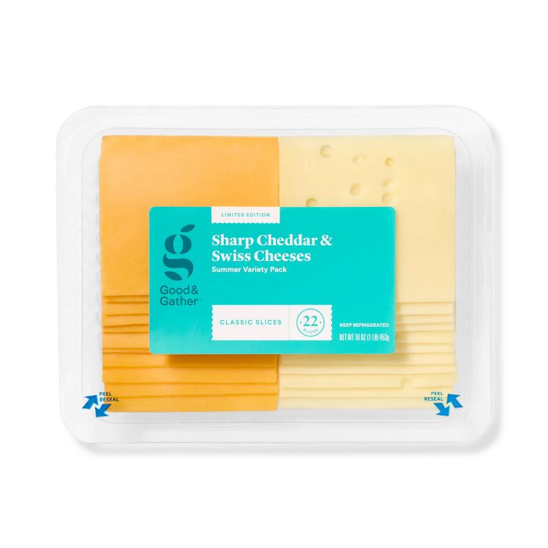 Sharp Cheddar and Swiss Cheese Slices Variety Pack - 16oz - Good &#38; Gather&#8482;, 1 of 4