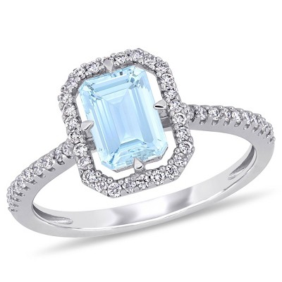 Everly Jewelry – 14K White Gold 1 TGW Aquamarine and Diamond Fashion Ring
