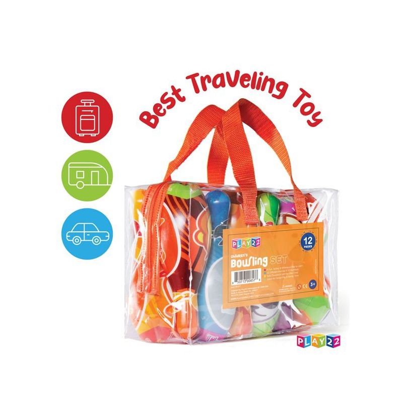 Kids Bowling Set 10 Pins with Carrying Bag - Colorful 12 Piece Toy Bowling Sturdy Soft Foam Set - Play22usa, 2 of 8