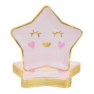 Blue Panda 48 Pack Pink Star Paper Plates for Girls Twinkle Twinkle Little Star Baby Shower Decorations, 9 In