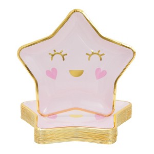 Blue Panda 48 Pack Pink Star Paper Plates for Girls Twinkle Twinkle Little Star Baby Shower Decorations, 9 In - 1 of 4
