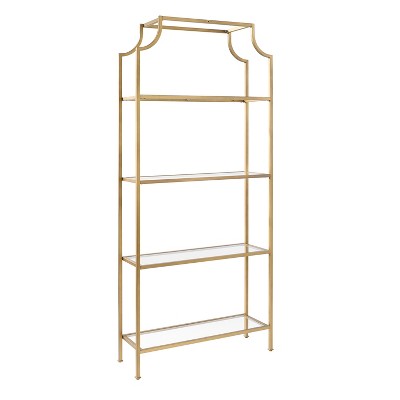Aimee Antique Gold Pagoda-Style Metal and Glass Etagere
