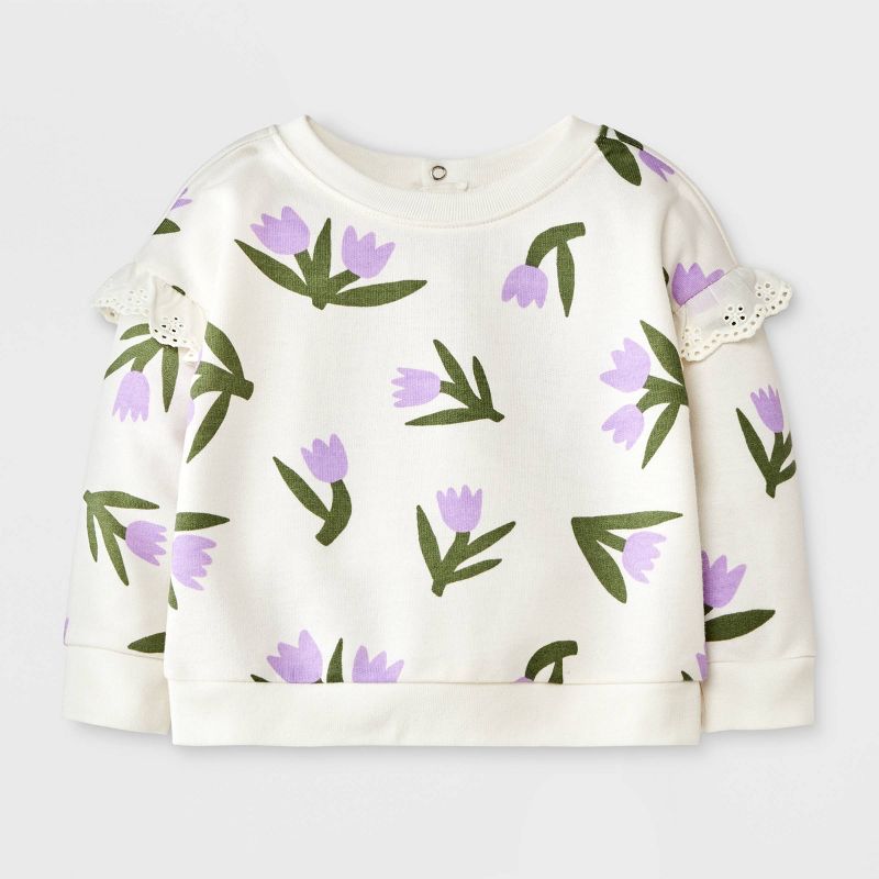 Baby Girls' Floral Sweatshirt - Cat & Jack™ Purple, 1 of 6