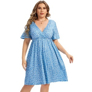 Women's Plus Size A Line Party Mini Dress Knee Length Wrap Dress  redf X-Large - 1 of 1