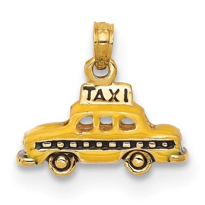 Black Bow Jewelry 14k Yellow Gold 3D Yellow Enameled Taxi Pendant