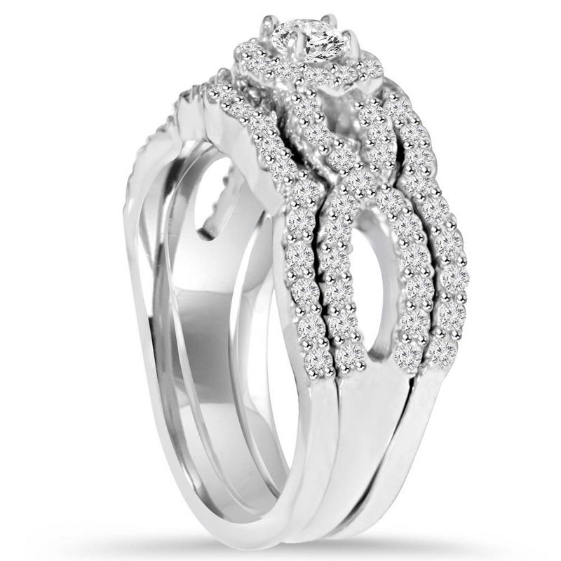 Pompeii3 1 1/10Ct Diamond Engagement Bridal Wedding Ring Set 10K White Gold, 2 of 6