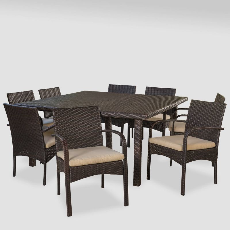 Chadney 9pc Wicker Dining Set - Brown/Cream - Christopher Knight Home, 3 of 7