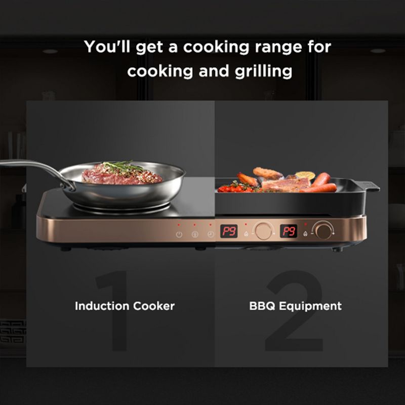 COOKTRON Portable Induction Cooktop Electric Stove &Cast Iron Griddle, Rose Gold, 5 of 7