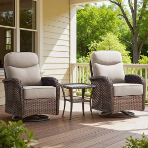 Belord Patio Swivel Chairs with 6-Inch Extra Thick Cushion, All-Weather Brown Wicker 3-Piece Patio Furniture Set with High Back Swivel Glider Chairs - 1 of 4