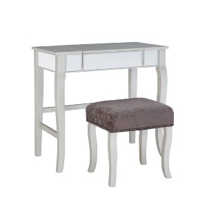 Harper Glam Flip-up Mirror Wood Vanity and Gray Upholstered Stool Mirror and Silver - Linon - 1 of 4