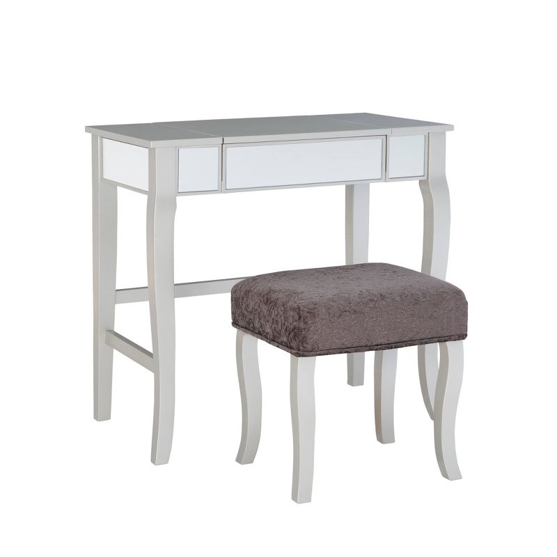 Harper Glam Flip-up Mirror Wood Vanity and Gray Upholstered Stool Mirror and Silver - Linon, 1 of 17