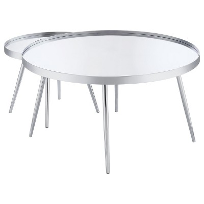 Kaelyn Round Chrome Metal Mirrored Nesting Coffee Table Set