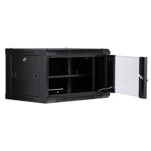 Wall Mount Network Cabinet with Glass Door - Steel Server Rack with Cooling Fan Holes & Lock for Router and WiFi Equipment - 1 of 4