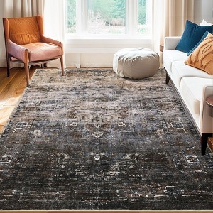Ombre Vintage Area Rug Distressed Washable Living Room Bedroom Rug Indoor Carpet Ultra-Thin Soft Rug for Office Dining Room Non-Slip - 1 of 4