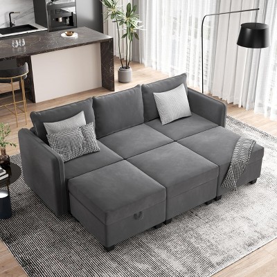 Modular U-Shaped Sleeper Sectional Sofa with Storage, Convertible Couch for Large Living Rooms