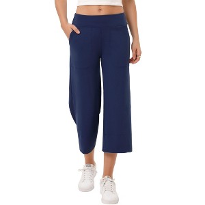 Coolmee Cropped Pants for Women Wide Leg Yoga Pants with Pockets Loose Casual Crop Sweatpants - 1 of 4
