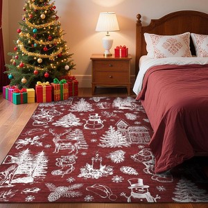GustoWave Washable Christmas Floor Area Rug, Low Pile Christmas Printed Carpet, Red - 1 of 4