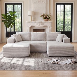 U Shaped Corduroy Sectional Sofa Couch with Double Chaise & Ottoman, 30D High-Density Sponge Compressed Modular Sofa Set for Living Room, Apartment : Target