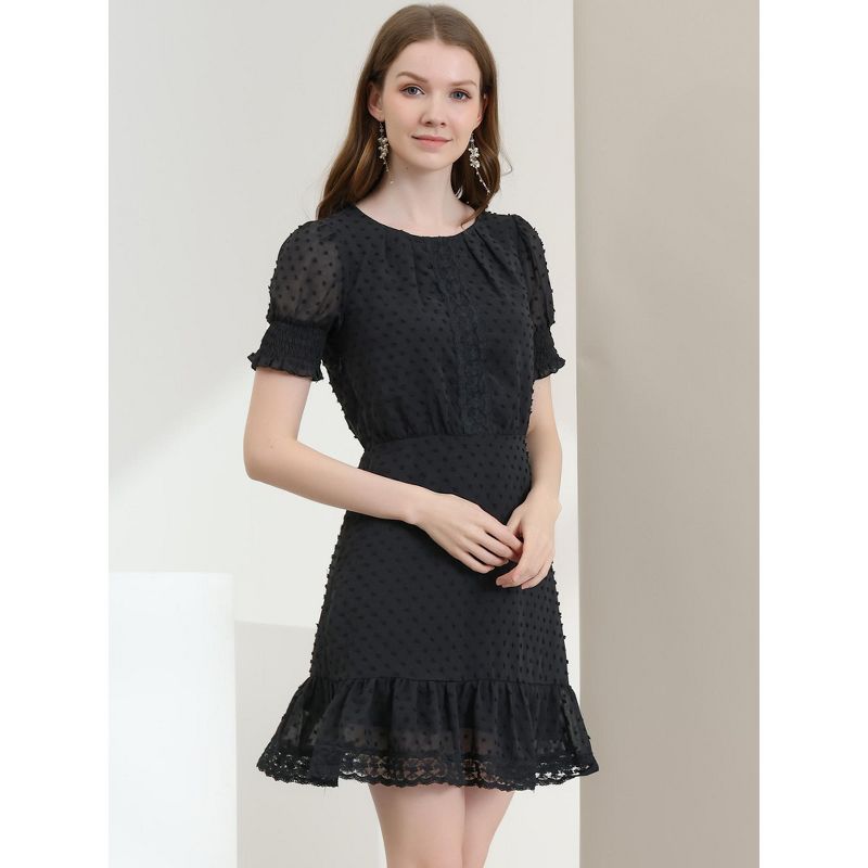 Allegra K Women's Elegant Short Sheer Sleeve Ruffle Hem Swiss Dots Chiffon Dress, 3 of 7