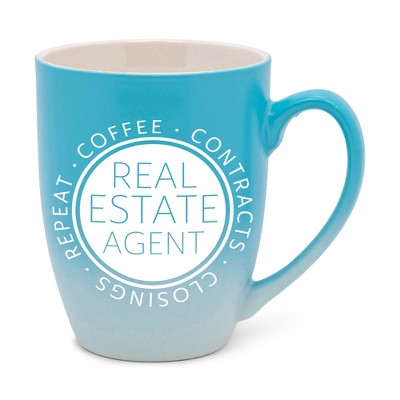 Elanze Designs Coffee Contracts Closings Real Estate Agents Two Toned Ombre Matte Teal and White 12 ounce Ceramic Stoneware Coffee Cup Mug