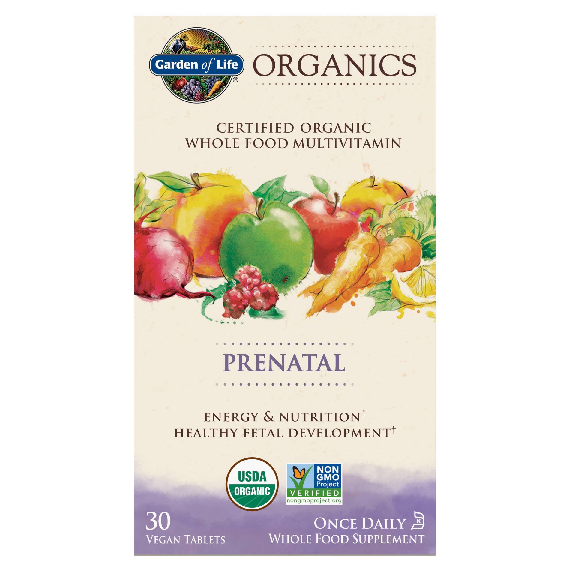 Garden of Life Organic Vegan Prenatal Daily Multivitamin Tablets - 30ct: Certified Gluten-Free, Non-GMO Project Verified, No Added Sugar