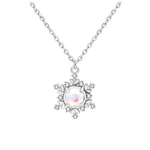 Snowflake Necklace for Women by Ginger Lyne Simulated Moonstone CZ Sterling Silver Christmas Jewelry Gift - 1 of 4