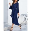 Womens Knot Waist Round Neck Long Sleeve Midi Dress Vintage Semi Formal Dresses for Wedding Guest Cocktail - 4 of 4
