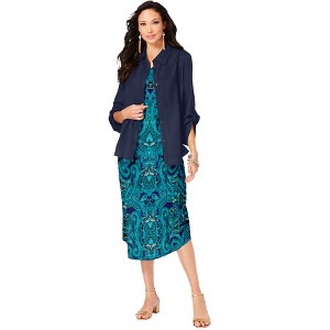 Roaman's Women's Plus Size Roll Tab Jacket Dress - 1 of 4