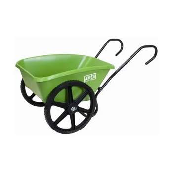 Ames 5 Cubic Feet All Weather Compact Total Control Steel Handles Wheelbarrow Poly Tray Yard Lawn Cart, with 18 Inch Flat Free Wheel, Green