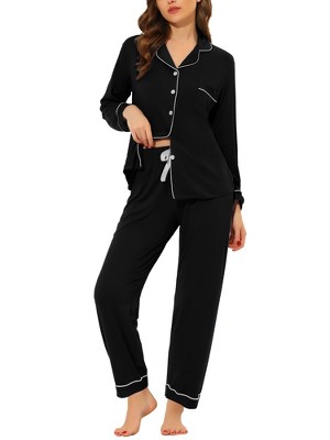 Cheibear Women's Long Sleeves Pants Button Down Lounge Pajamas Set ...