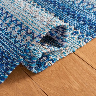 Handwoven Grey and Blue Wool Cotton 4' x 6' Area Rug