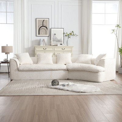 Stylish Boucle Apartment Sofa: 3-Seater with Distinctive Double Seat and Corner Construction