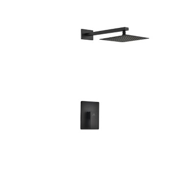 KubeBath Aqua Piazza Matte Black Shower Set with 8Inch Square Rain Shower