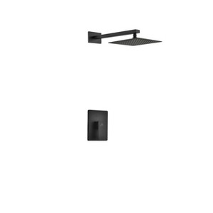 KubeBath Aqua Piazza Matte Black Shower Set with 8Inch Square Rain Shower - 1 of 4