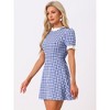 Allegra K Women's Summer Ruffle Neck Lace Panel Short Sleeve Check Gingham Dress - 3 of 4