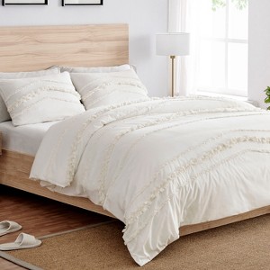 Sweet Jojo Designs Queen Duvet Cover and Shams Set Boho Fringe Tufted Ivory 3pc - 1 of 4