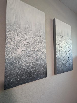 2pc Glimmer 100% Hand Brushed Heavy Textured Glitz Embellished Wall Canvas  Set Silver - Madison Park : Target