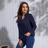 Coolmee Womens Blouses Dressy Casual Business Tops Roll Up 3/4 Sleeve V Neck Work Office Shirts - 3 of 4